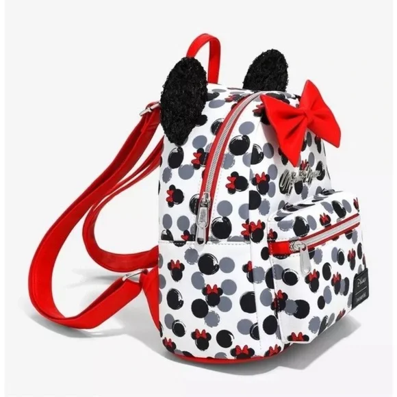 Loungefly Disney Minnie Mouse Glitter Ears Mini Backpack Head Pattern Bow Bag - Picture 3 of 4